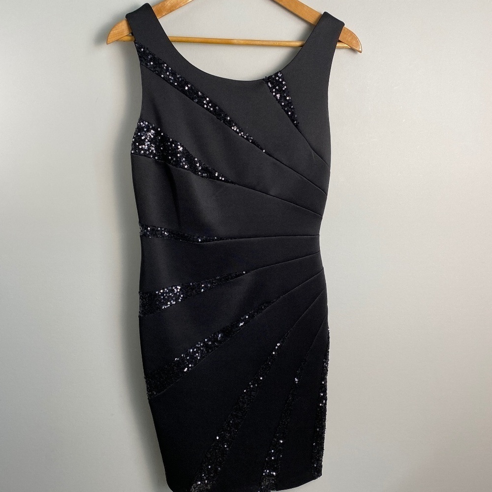 Suzy Shier‎ Sleeveless Black Party / Cocktail Mini Sheath Dress Sequinned Large